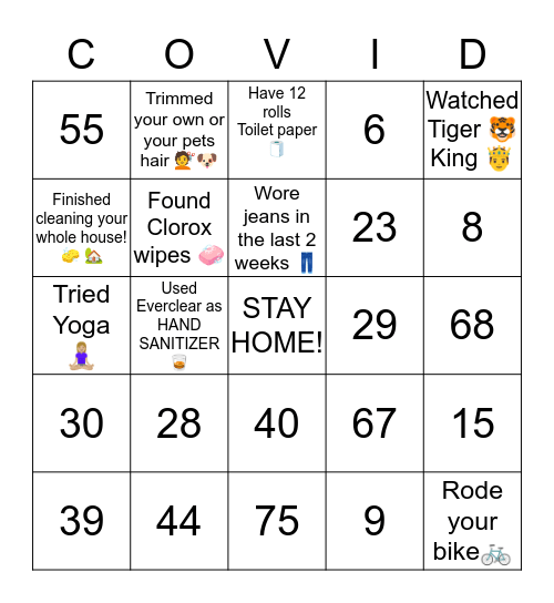 COVID-19 Bingo Card