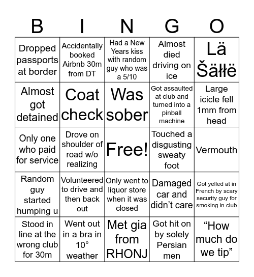 Montreal NYE Vibez Bingo Card