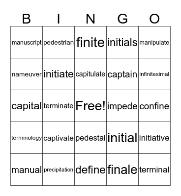 Head to Toe Units 5&6 Bingo Card