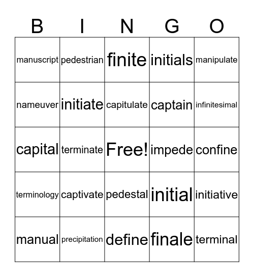 Head to Toe Units 5&6 Bingo Card