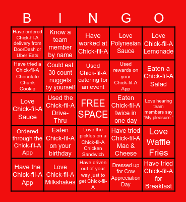 Chick-fil-A Bingo Card