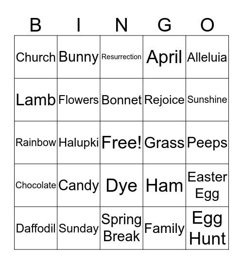 Easter Bingo Card