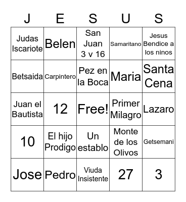 Jesus Bingo Card
