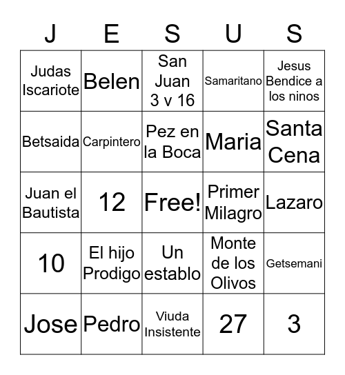 Jesus Bingo Card