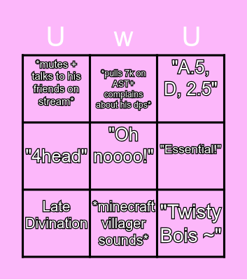 Delta's Raid Bingo Card