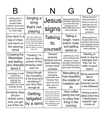 Road Tripping Alone Bingo Card