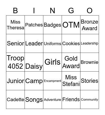 Girl Scouts Bing Bingo Card