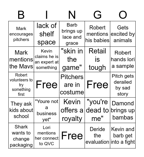 Shark Tank Bingo Card