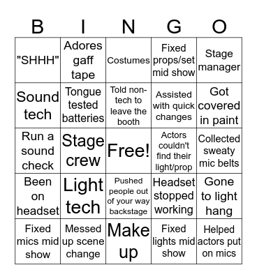 Tech/Stage Crew Bingo Card