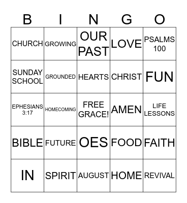 O E S Surprise Bingo Card
