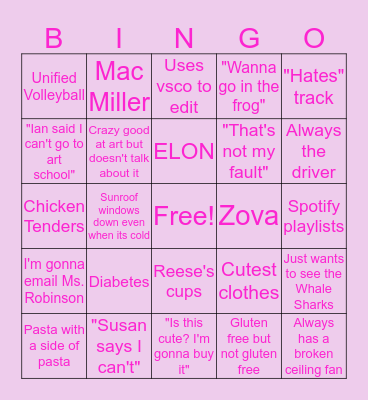 CAROLINE MITCHELL Bingo Card