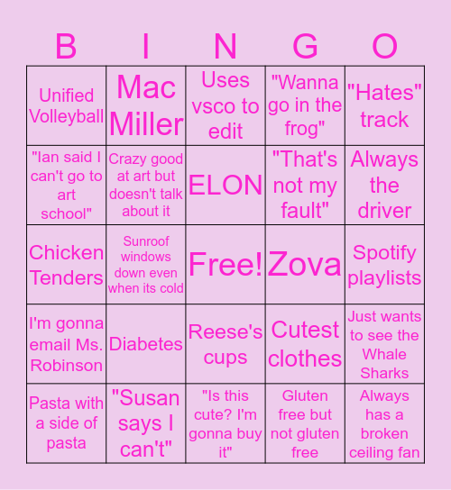 CAROLINE MITCHELL Bingo Card