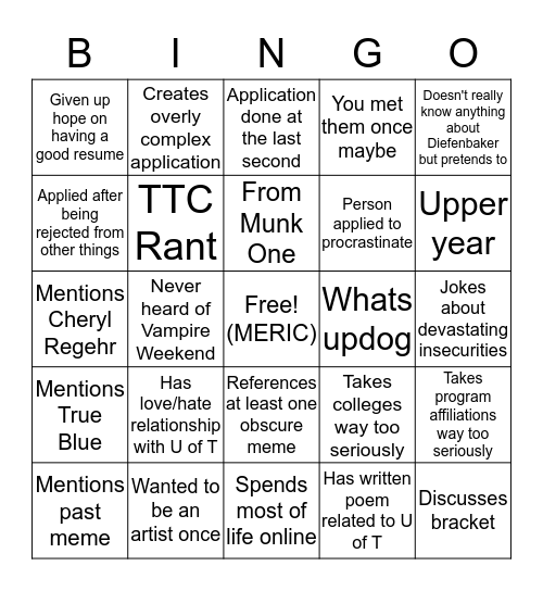 Mod Applicant Bingo Card