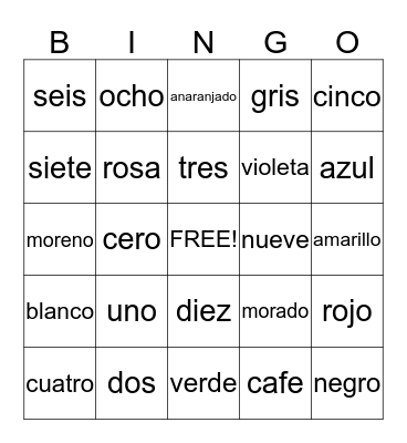 Spanish Bingo Card