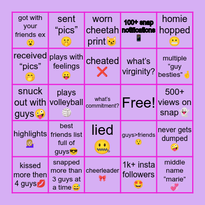 𝕓𝕚𝕟𝕘𝕠 𝓯𝓸𝓻 𝓱𝓸𝓮𝓼 Bingo Card