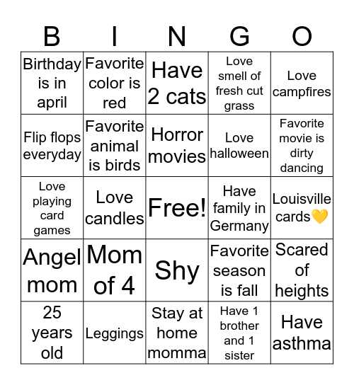 Krissy's bingo Card