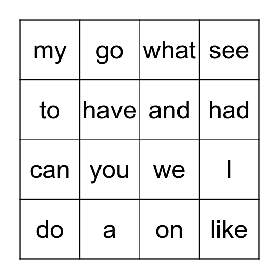 Sight Words I Bingo Card