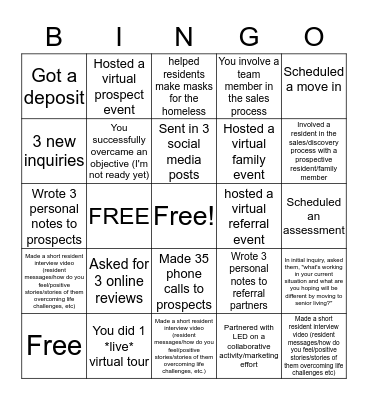 COVID Style Sales Bingo Card