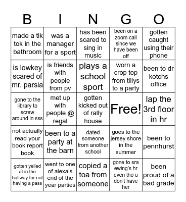 spring-ford 8th graders Bingo Card