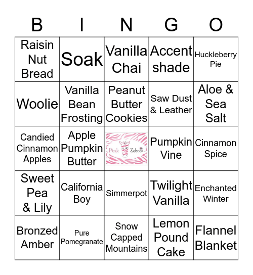 Pink Zebra Bingo Card