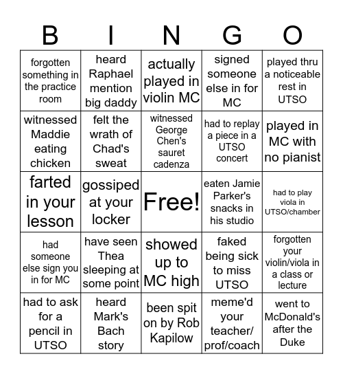 Uoft Violin/Viola - Part 2 Bingo Card