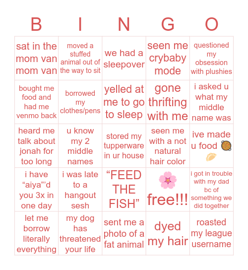 🌸✨yui and friends!!!💫💓 Bingo Card