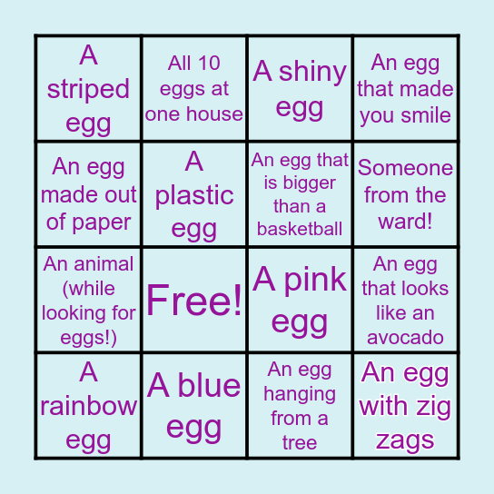 Ward Easter Egg Hunt Bingo Card