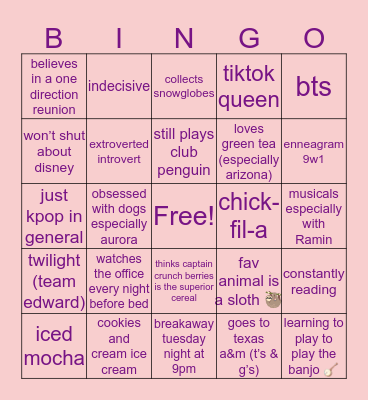 Sierra’s Bingo Card