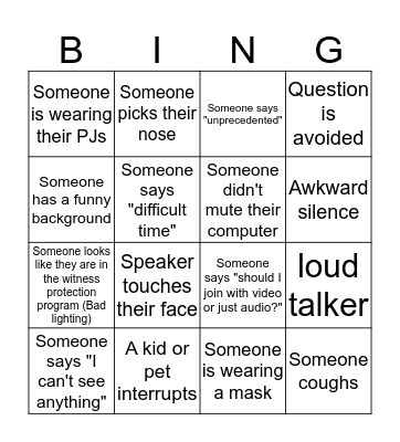 Easter Zoom Meeting Bingo Card