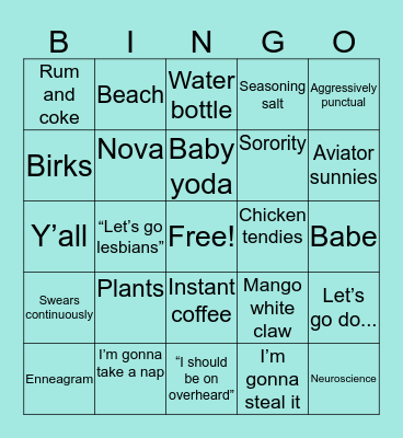 Jenna bingo Card