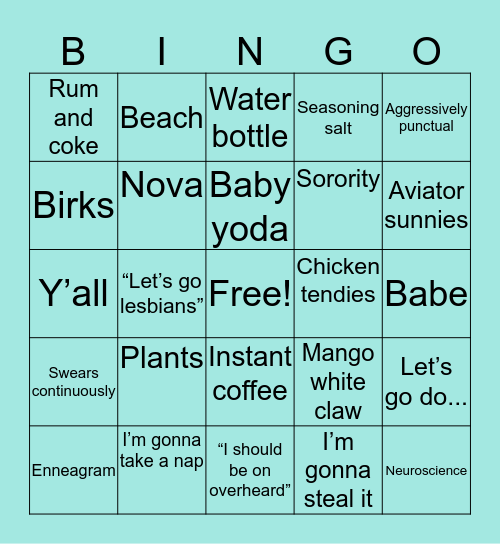 Jenna bingo Card