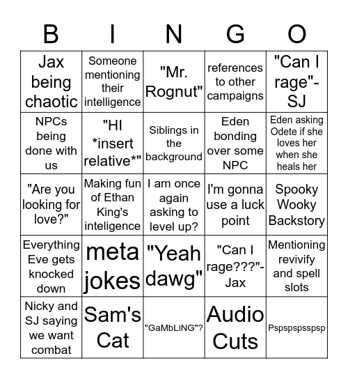 Players Bingo Card