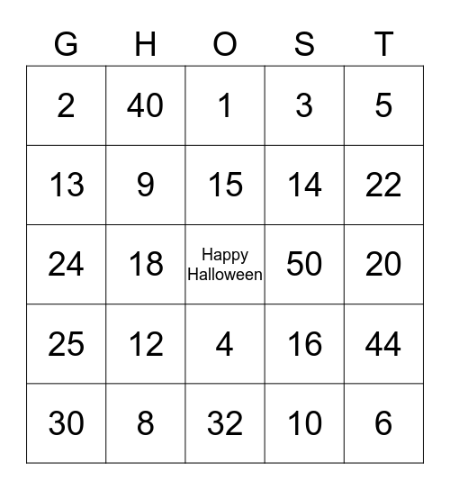 Halloween Bingo Card