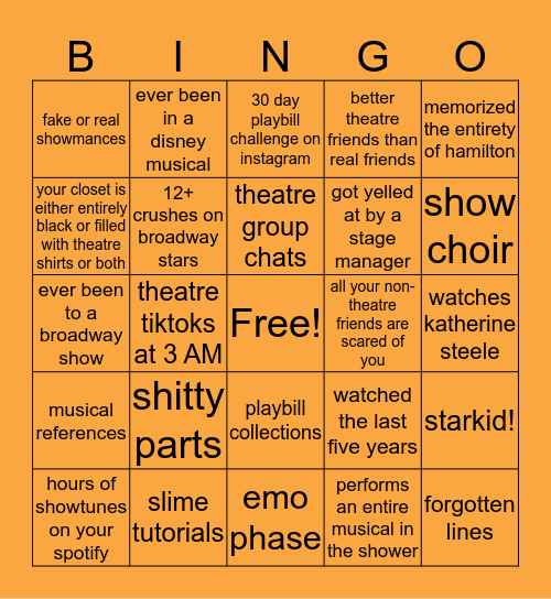 Theatre Bingo! Bingo Card