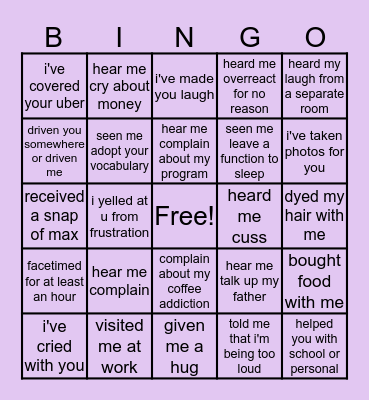 Sarah's Bingo Card