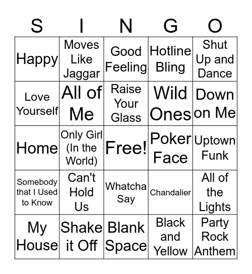 2010's Bingo Singo Bingo Card