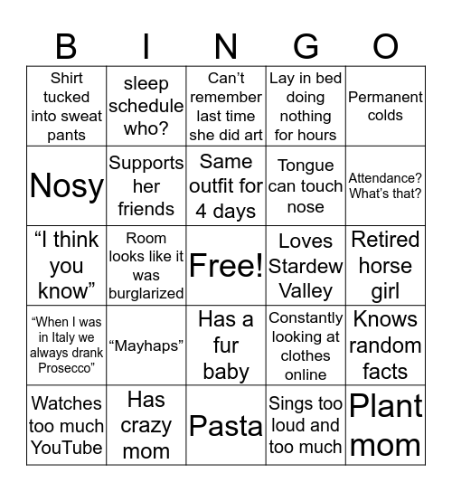 caroline Bingo Card