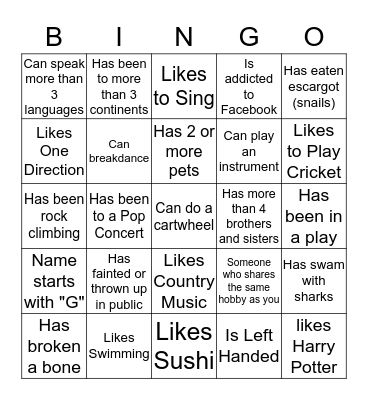 Get To Know You Bingo Card