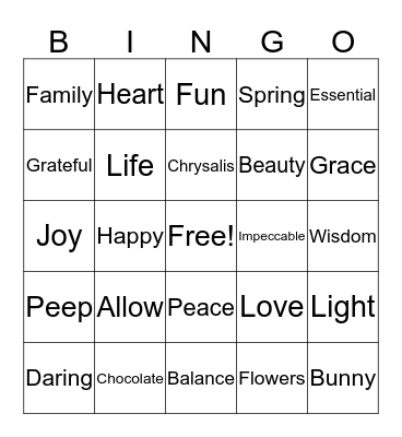 New Thought Bingo Card