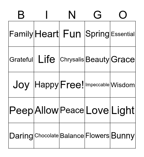 New Thought Bingo Card