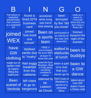 GW Graham BINGO Card