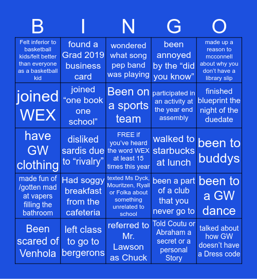 GW Graham BINGO Card