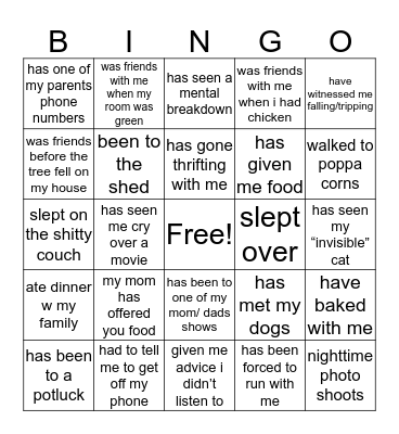 eliza’s bingo.. Bingo Card