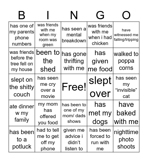 eliza’s bingo.. Bingo Card