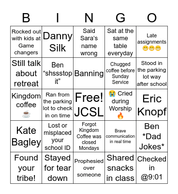 Jesus Culture School of Leadership Bingo Card