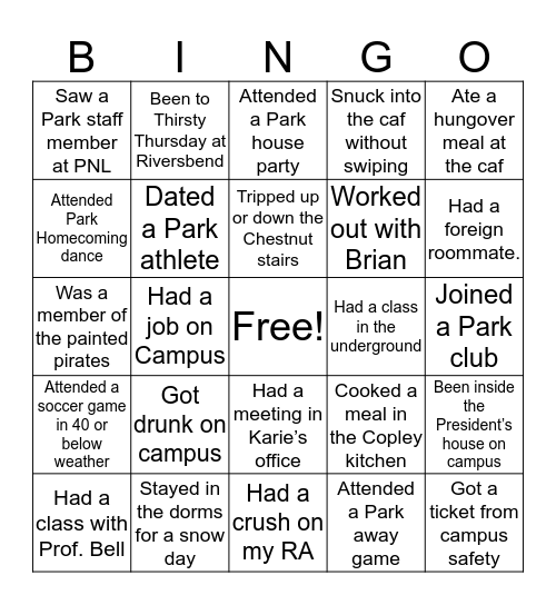 Park University Bingo Card