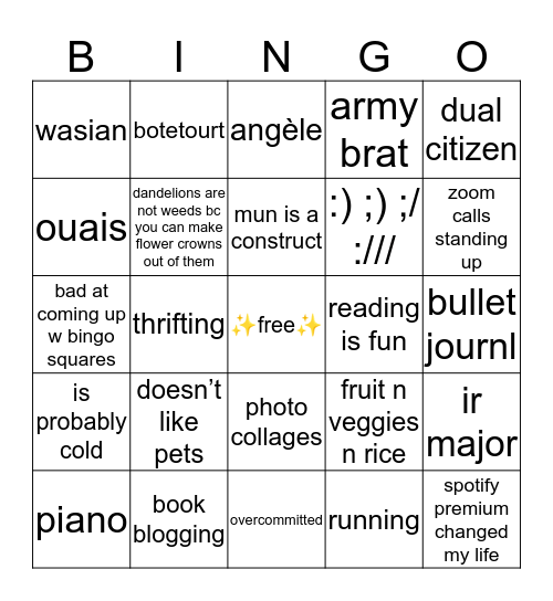 ✨claire✨ Bingo Card