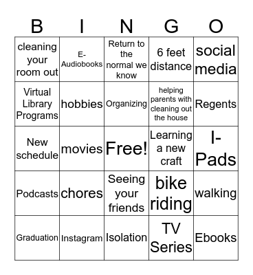 Young Adults in Quarantine Bingo Card