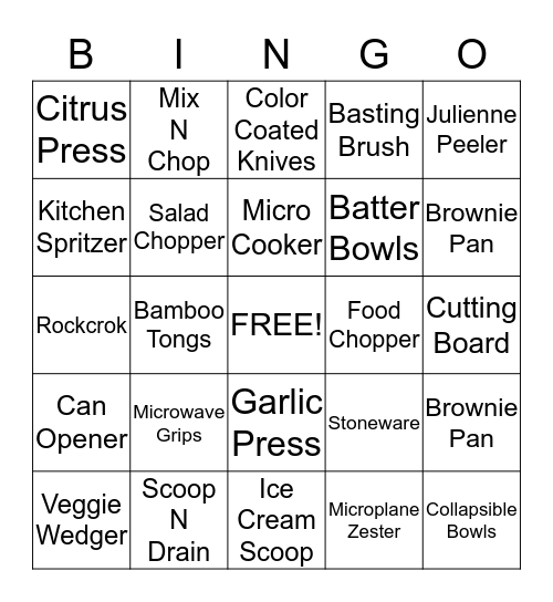 Pampered Chef  Bingo Card