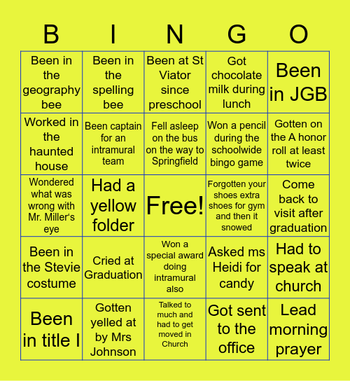 St Viator Bingo Card